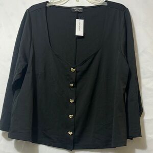 Lane Bryant Black Fitted Buttoned Blouse
